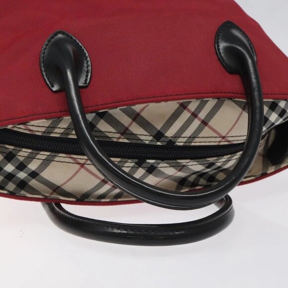 BURBERRY Nova Check Blue Label Hand Bag Nylon Red Silver Auth hs1715 - Picture 8 of 16